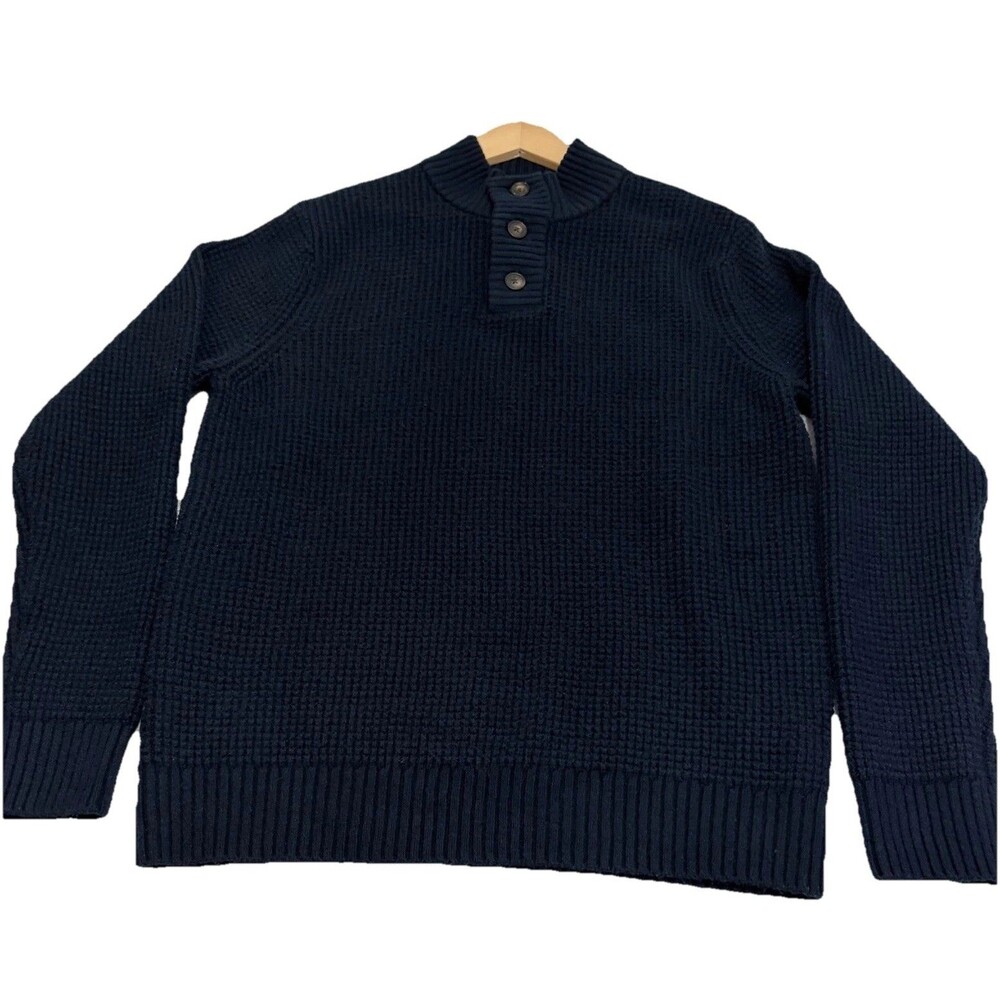 Old Navy Sweater Men’s L Navy Blue Henley Knit Long Sleeve High Neck Pullover